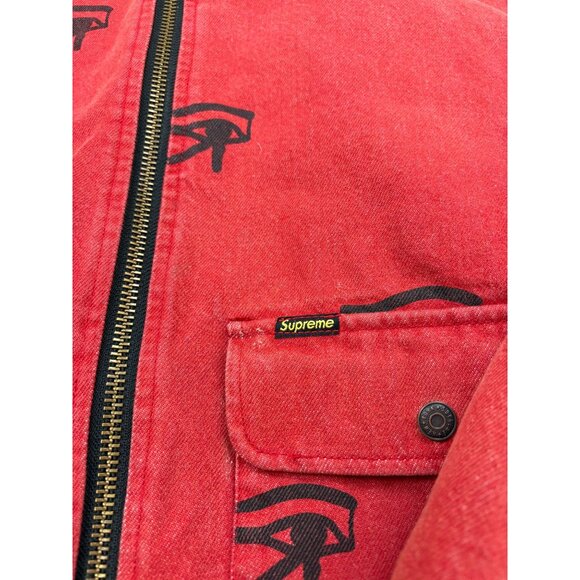 Supreme Eye of Horus Red Denim Work Streetwear Hype Hoodie Jacket - Picture 4 of 6